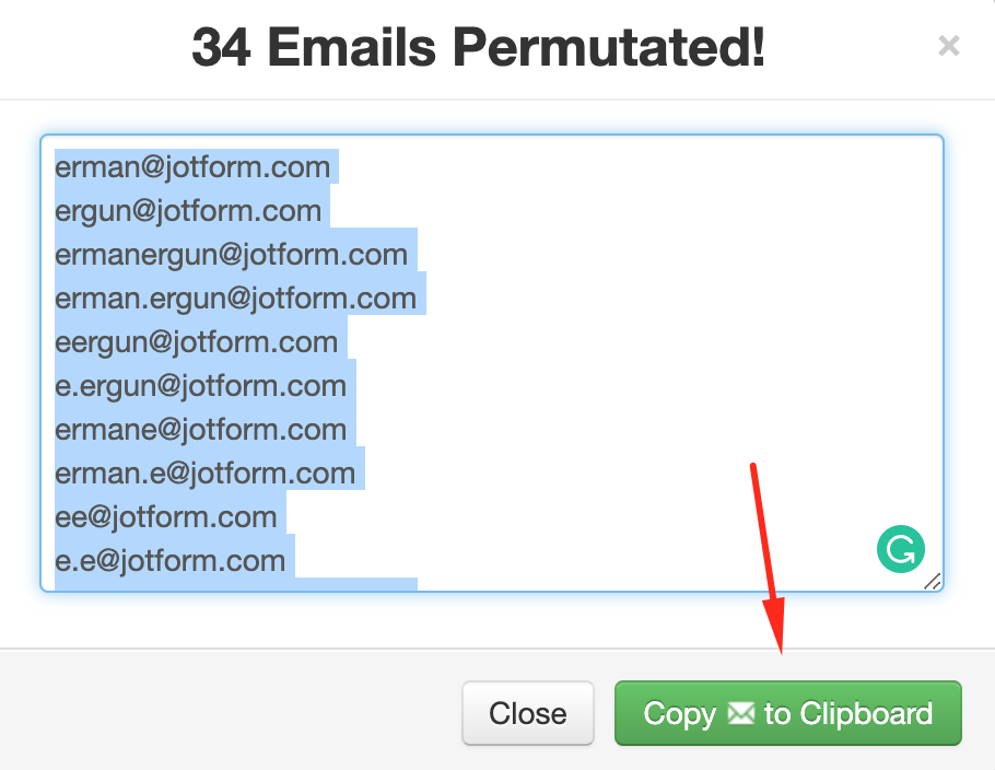 Gmail'e permütasyon sonuçlarını yapıştırma
