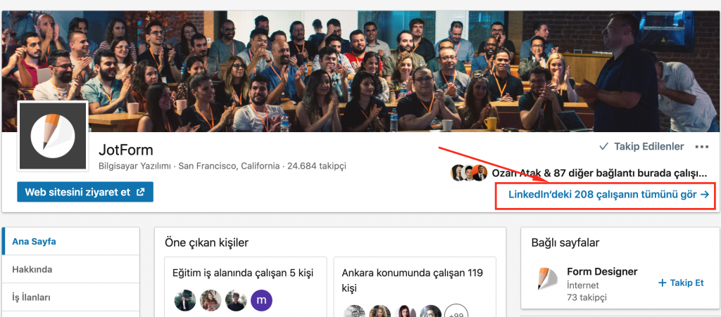 LinkedIn JotForm şirket sayfası